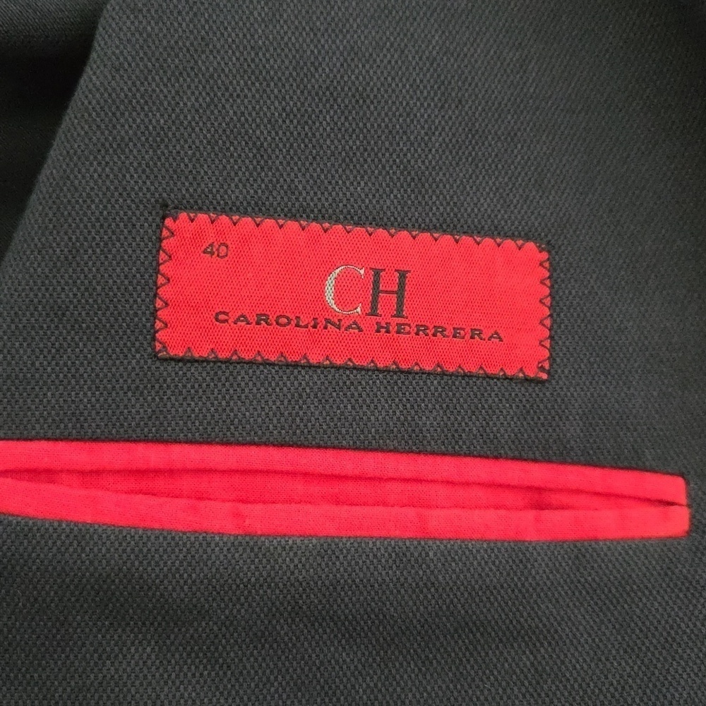 Carolina Herrera Navy 100% Cotton Sport Coat - Size 40 Red Contrast Piping - Picture 6 of 11